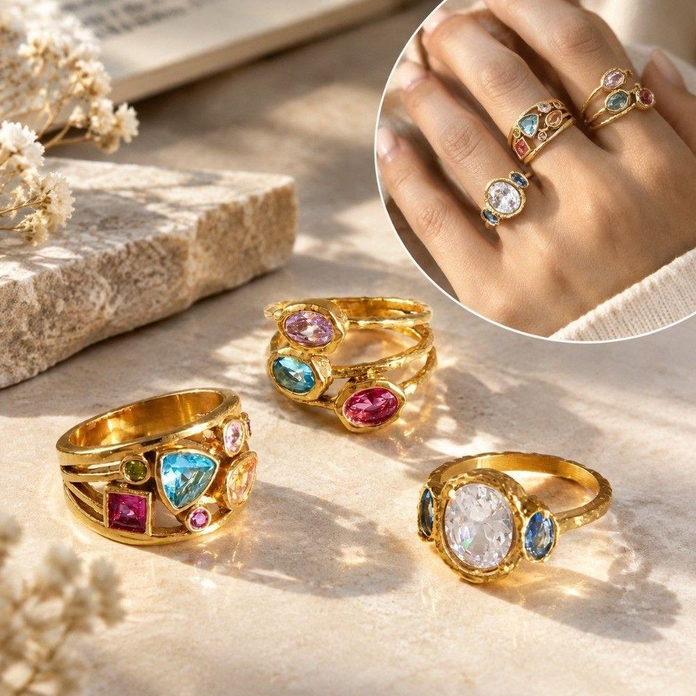 Lightweight Titanium Steel Ring Fade Resistant Stainless Steel Ring Zircon Ring Birthday Gift