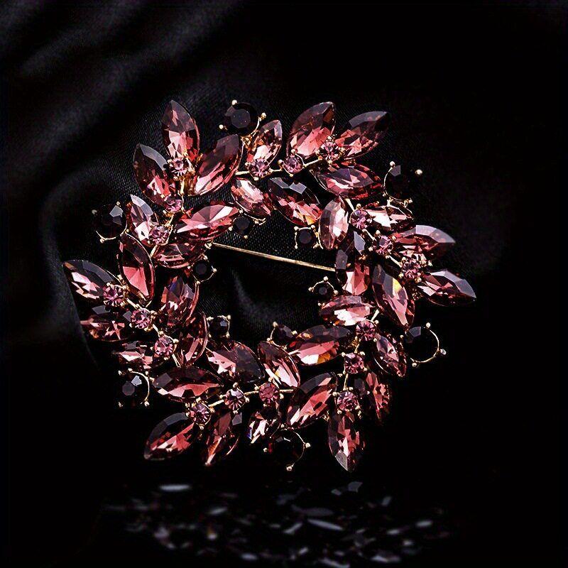 European and American Style Multi-Colored Floral Wreath Brooches, Fashionable Rhinestone Pins, Versatile and Elegant Suit Accessories