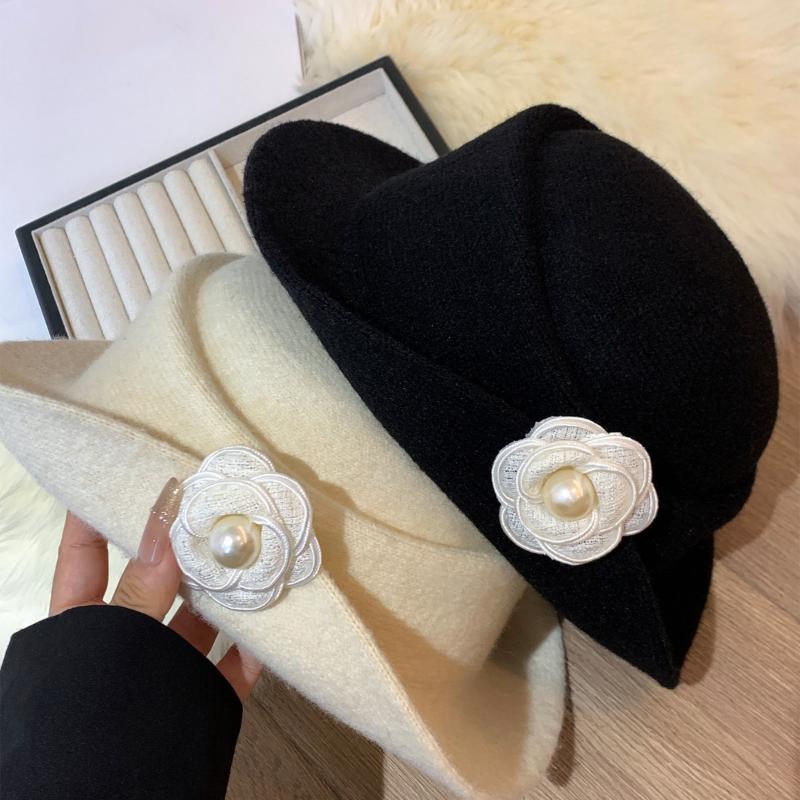 Cappello Elegante Retrò con Volant Camelia Erede per Donna Atmosfera Autunnale e Invernale Cappello a Cilindro Cappello da Pescatore Stile Francese