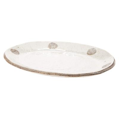 Mino Ware Polka Dot White Karatsu Oval Plate K52025