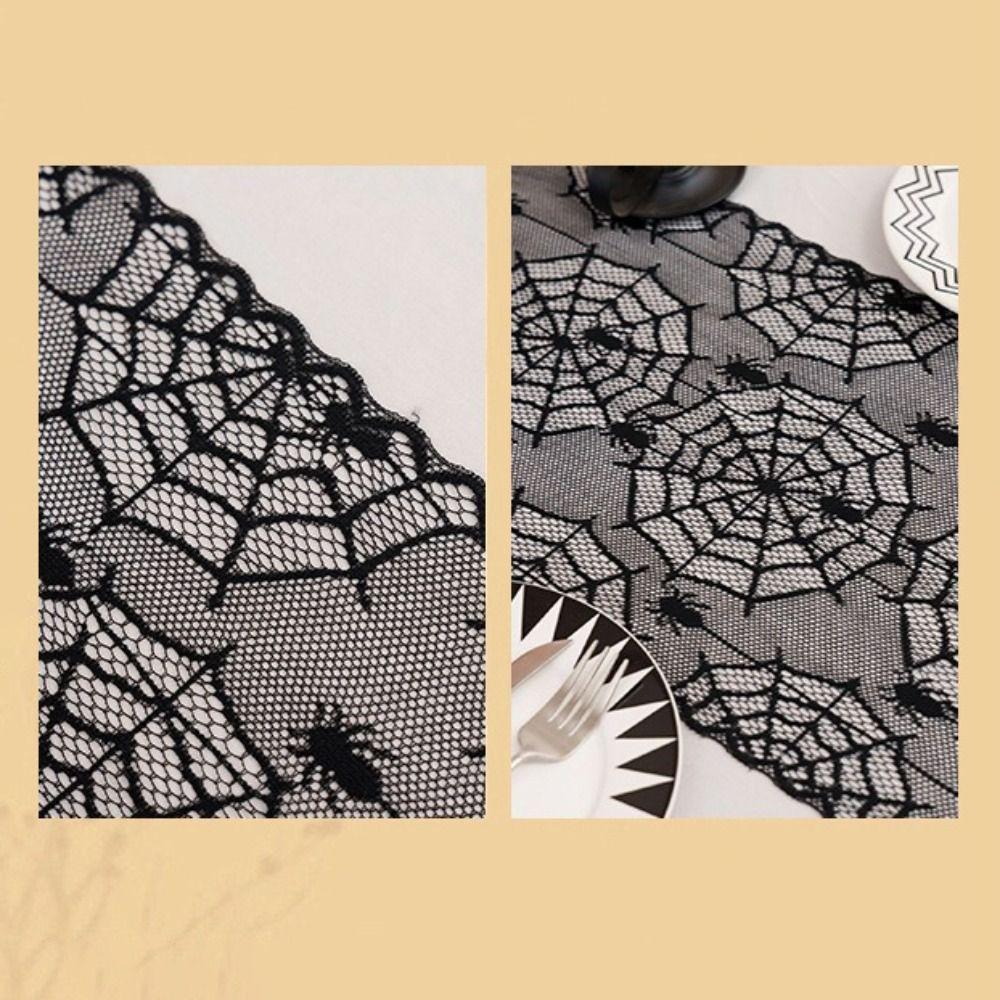 Long Length Black Lace Table Runner Black Color Hollow Out Table Runner  Halloween Party