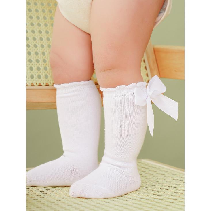 Spring and Autumn Babies' Socks Baby Knee-Length Big Bow Dress Girls Student Princess Pink Socks Loose Mouth