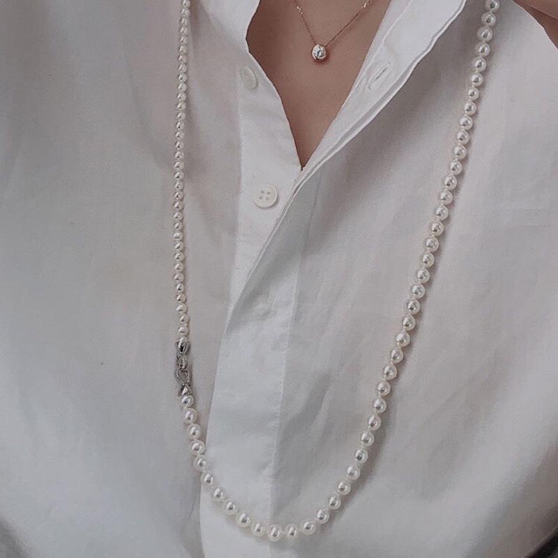 Versatile Natural Freshwater Pearl Necklace: Women's Fashion Jewelry with Small & Large Beads, Single/Double Layer Wear, Sweater Chain Style