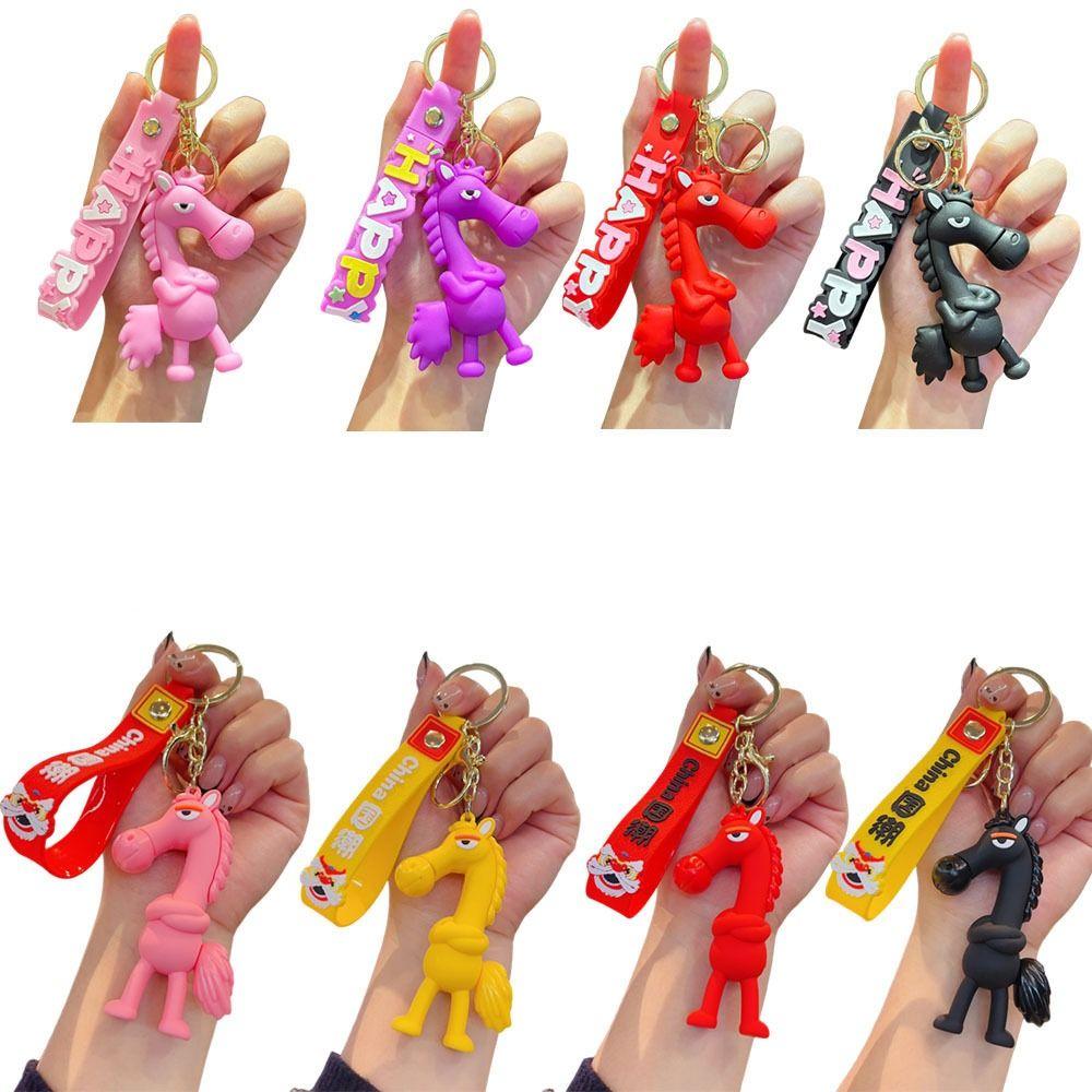 Cute Lucky Horse Keyring Traditional New Year Keyring Funny Animal Car Keychain  Bag Decoration
