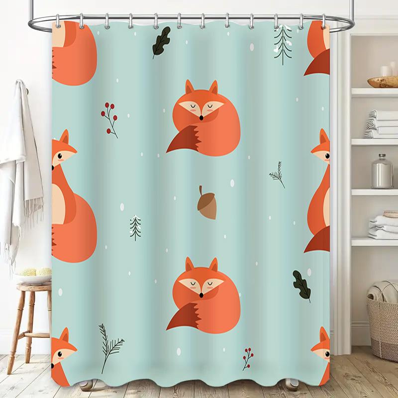 Brighten Your Bath With This Adorable Fox Shower Curtain Set Blue Floral Print Fabric Waterproof Bathroom Decor 2 Panels + Rod P