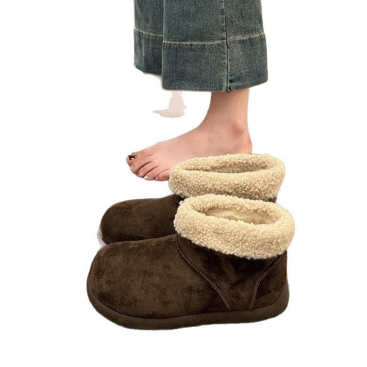 Großer Kopf dicke Sohle Schneestiefel Winter Neu Flauschige Kurze Stiefel Aufgeschichtet und Verdickt Warm Große Baumwollschuhe