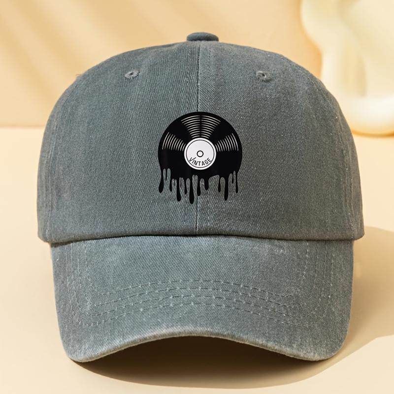 Vintage Melting Vinyl Record Baseball Cap Washed Distressed Retro Style Adjustable Snapback Casual Hat