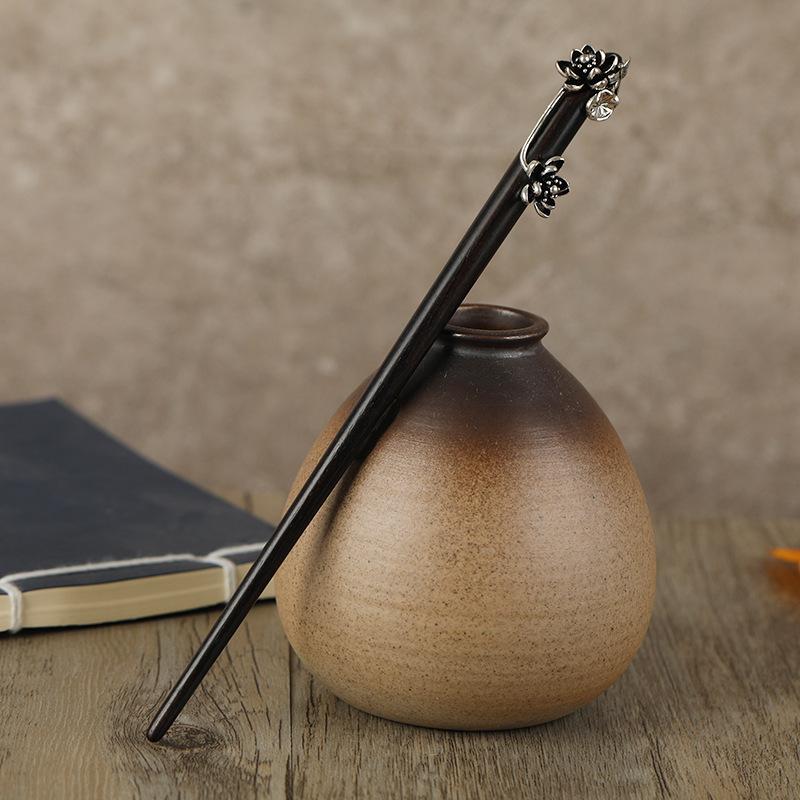 Original classical ebony meilan bamboo chrysanthemum hairpin female retro court simple temperament disc hair hairpin hairpin headgear