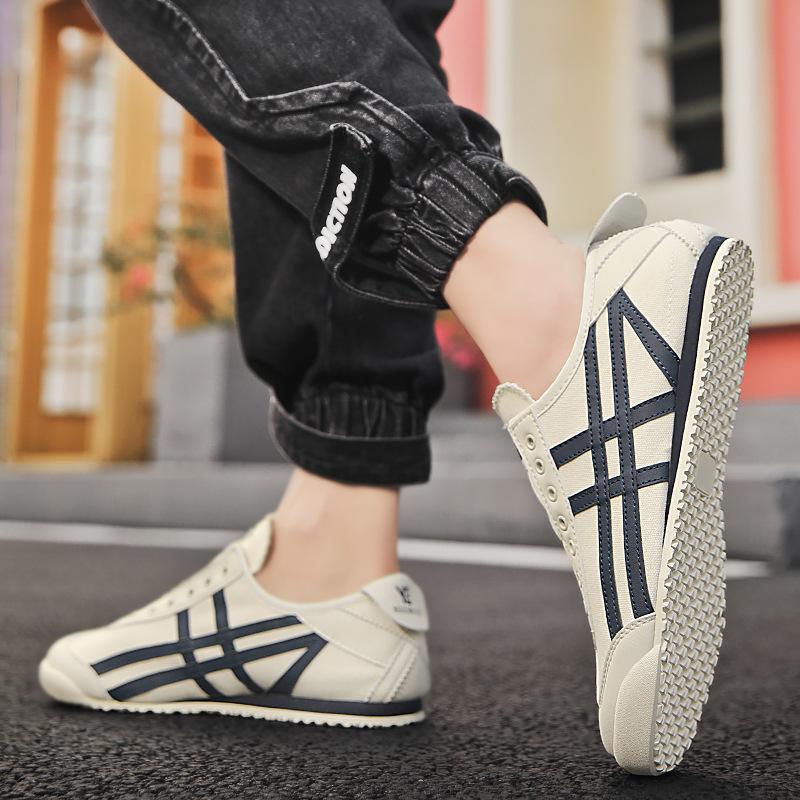 Summer Lazy One-pedal Lace-up-free Men's Shoes Little White Shoes Breathable Flat-bottomed Canvas Casual Shoes