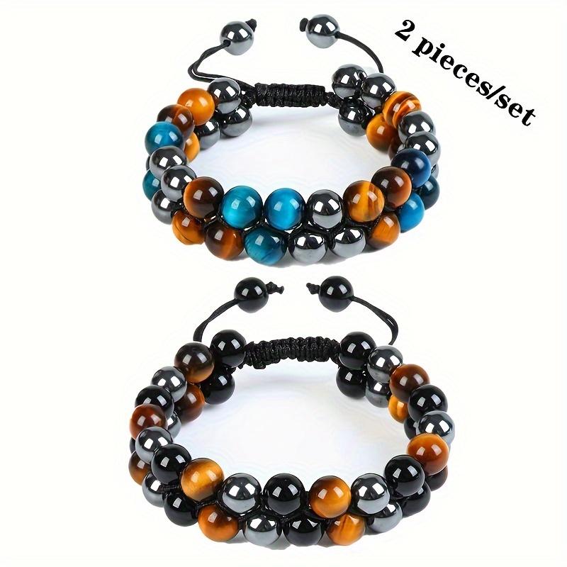 

2 шт./компл., Браслет «Жемчужное процветание» - Имитация камня «Тигровый глаз», Браслеты из черного камня и гематита 2