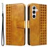 For Samsung Galaxy S24 FE Leather Case Wallet Stand Grids Imprinted Phone Cover with Strap