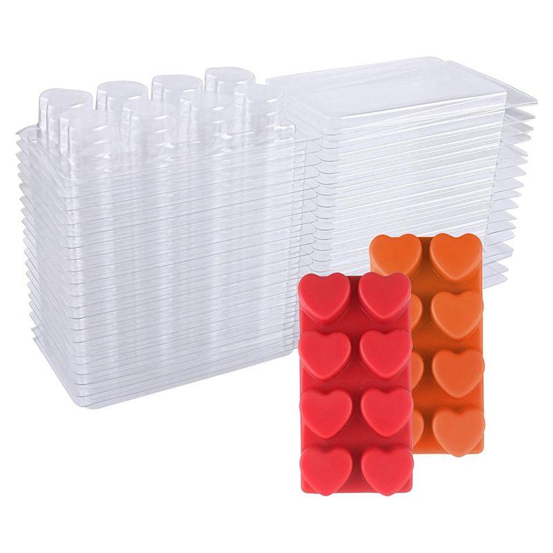 ABBY-Wax Melt Containers-8 Cavity Clear Empty Plastic Wax Melt Molds-25 Packs Heart Shape Clamshells For Tarts Wax Melts. Durabl