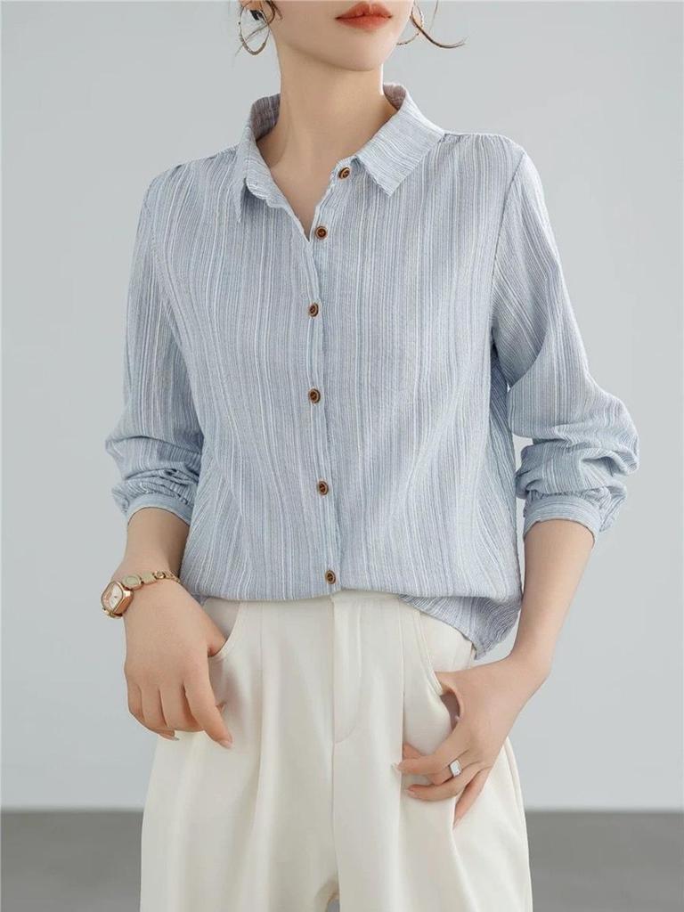 Korean Style Elegant Vertical Stripe Women's Long Sleeve Cardigan - Casual, Loose Fit, Sun Protection Layering Shirt for Spring and Summer