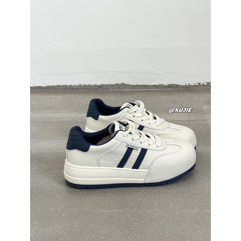 

Leather women s early autumn new round head thick-soled lace-up fashion cowhide casual sports little white board shoes 40