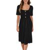 Modische Damen Sommerkleider Elegantes Kurzarm Midi Kleid