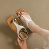Fashion 2025 Summer Women Sandals Genuine Leather Women Shoes Open Toe Med Heel Women Shoes Flip Flops Modern T-Strap Sandals