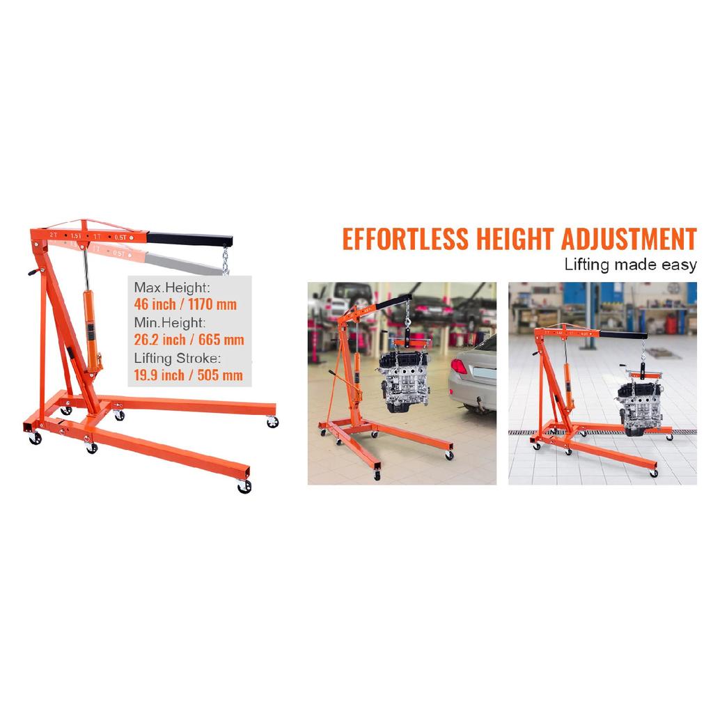 SucceBuy 3/8 Ton Hydraulic Long Ram Jack Engine Hoist Cylinder with Single Piston Pump, for Engine Lift Hoists, Hydraulic Garage