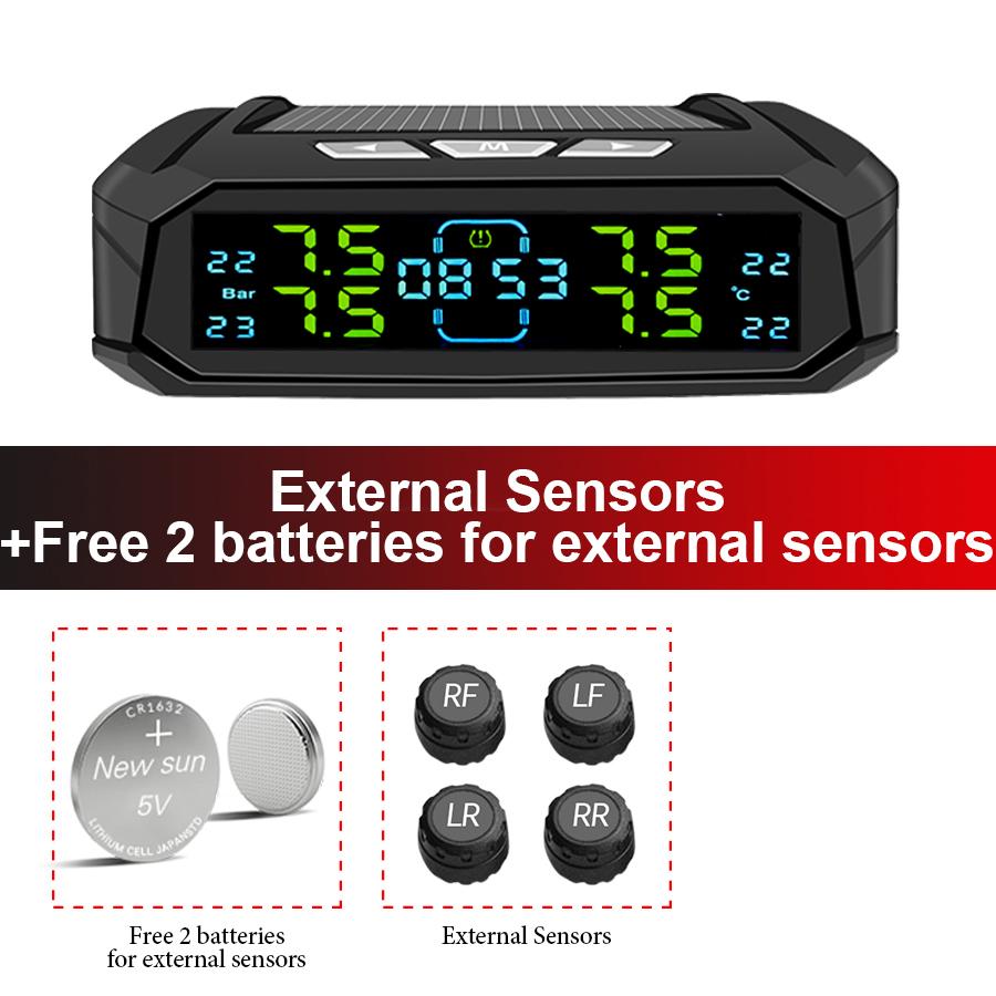 Solar TPMS Car Tire Pressure Alarm Monitor System Tyre Temp Digital Display Auto Security Alarm Systems with 4/6 sensors 8 BAR