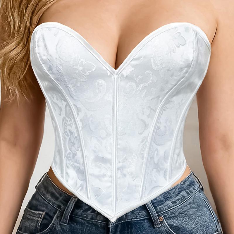 Vintage Print Strapless Boned Corset Tight Waist Shaping Body Shaper