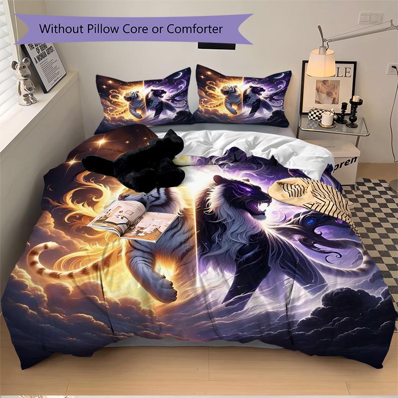 3-teiliges Zwei-Tiger-Bettwäsche-Set - Weiche und bequeme Dekoration für Schlafzimmer, Gästezimmer und Wohnheim. Bettwäsche-Set 1 Bettbezug + 2 Kissenbezüge.W097