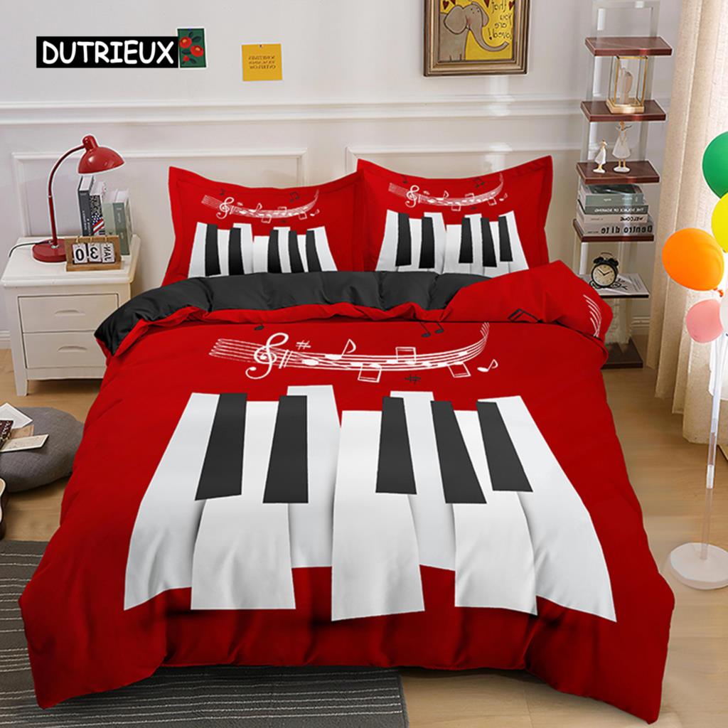 Piano Keys King Queen Duvet Cover 3D Cartoon Musical Notes Bedding Set for Kids Teens Adult Fashion Music Polyester Quilt Cover