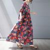 Summer New Simple Bohemian Long Dress Fattened and Enlarged Short-sleeved Crew Neck Printed Dress Women's Clothing