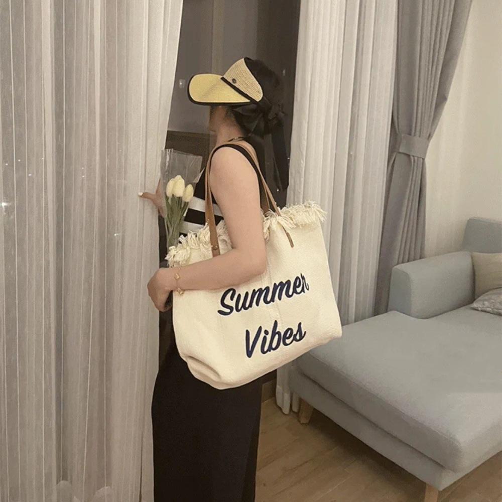 New Beach Bag Travel Tote Bag Fashionable Simple Tassel Large Capacity Shoulder Bag
