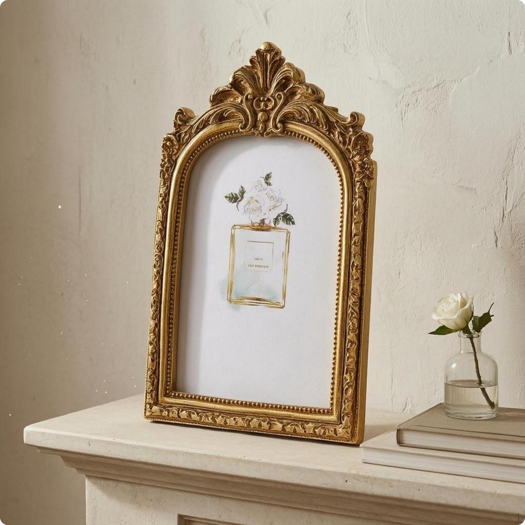 Vintage Arched Photo Frame Ornate Embossed Interior Decorative Piece