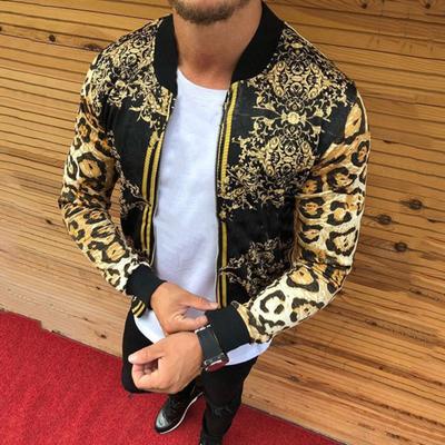 Men Coat Print All Match Round Neck Long Sleeve Leopard Jacket