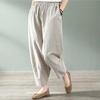 Women's Wide-Leg Cotton Linen Harem Pants - Spring/Autumn Casual Slimming Fit, Nine-Tenths Length, Suitable for Middle-Aged Moms.