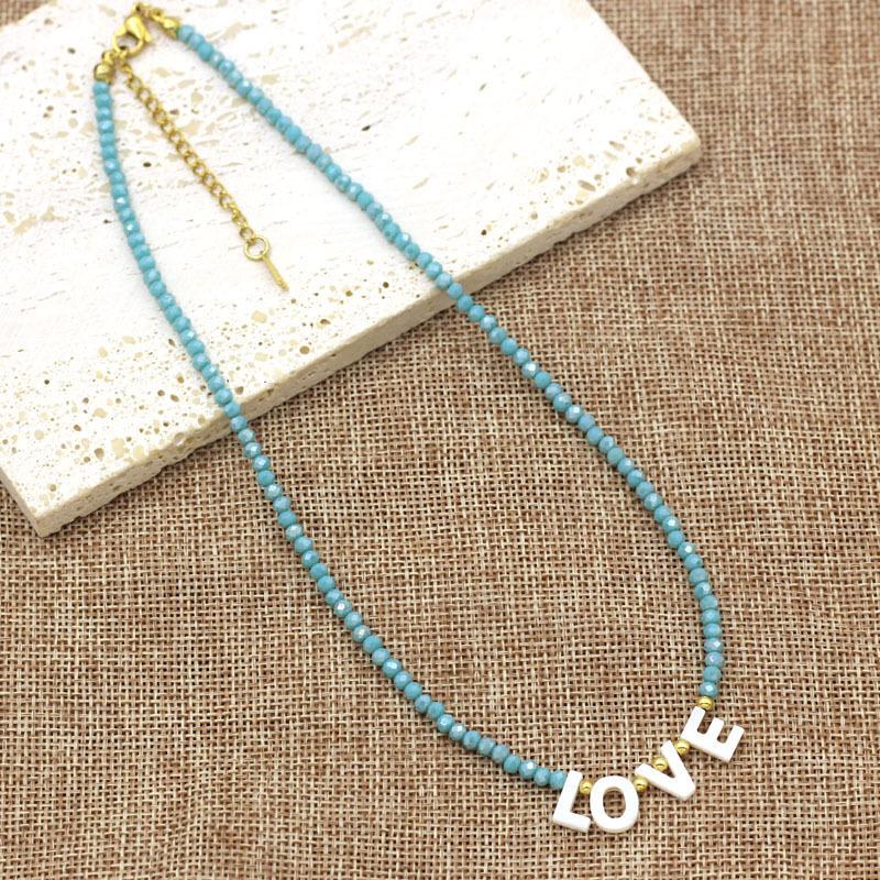 Bohemian Crystal Beaded Necklace with LOVE Pendant Retro Clavicle Chain