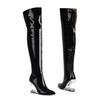 Fashion Silver Tiger Teeth Heel Design 10.5cm High Heels Over Knee Boot Women Winter Metal Hollowed Out Black Green Long Boots Size35-46