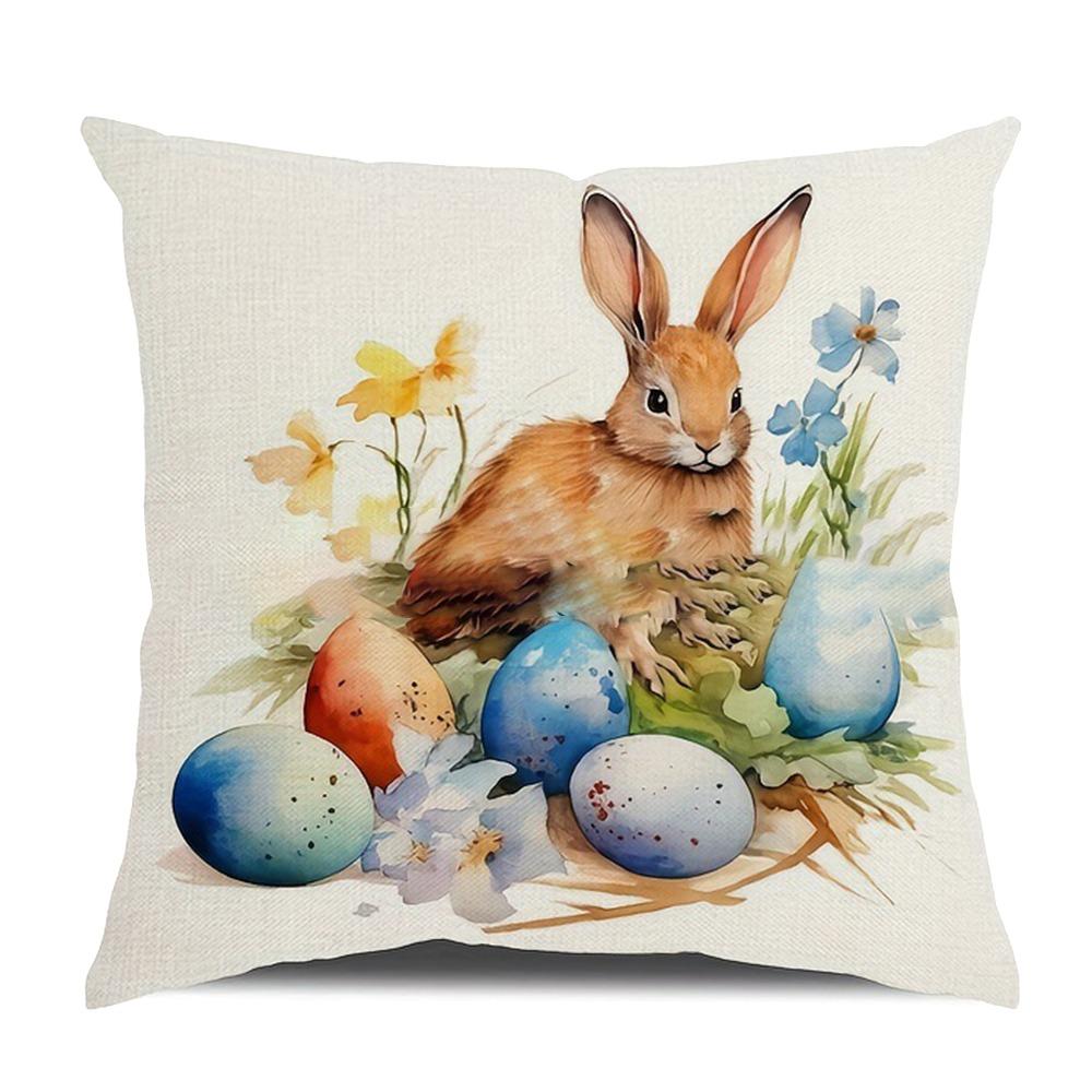 New Cute Easter Bunny Sofa Pillowcase with Zipper Polyester Cushion Cover Print Pattern Soft Pillow Cases Home Party Decor