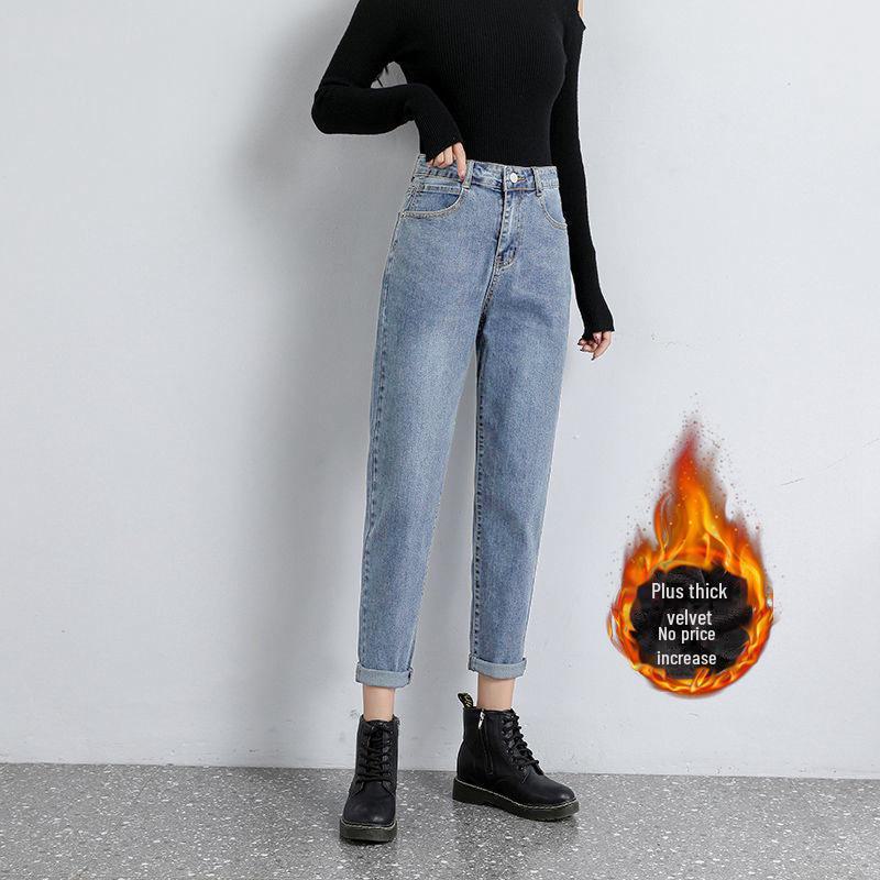 Women's Plush and Thickened Slim Straight-Leg Jeans - 2021 Korean Winter Style