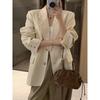 Korean Style White Blazer Loose Fit Spring Fall Jacket for Petite Women Casual Office Outfit