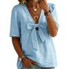 Women New Summer Fashion Loose Casual V-neck Tie Bow Blouse