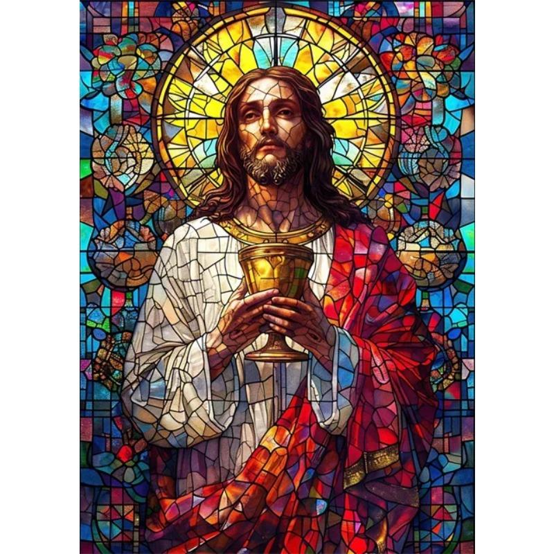 Jesus Christ Stained Glass Posters Canvas Prints Art Mosaic Jesus Religion Portrait Abstract Pop Wall Art Picture for Home De