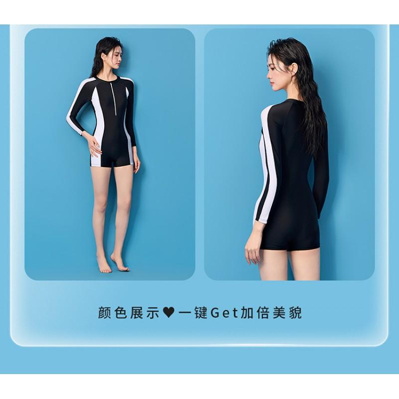Swimsuit Women's One-piece Long-sleeved Sunscreen Conservative Belly-covering Slimming Swimming Pool Hot Sports