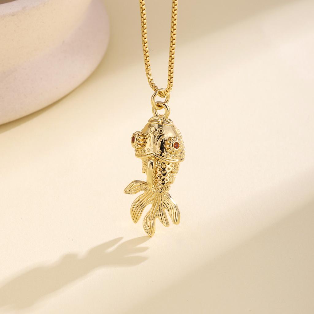 Nidin Cute Enamel Crystal Zircon Koi Fish Pendant Necklace Vintage Goldfish Chain Choker Lucky Animal Jewelry For Women Girls