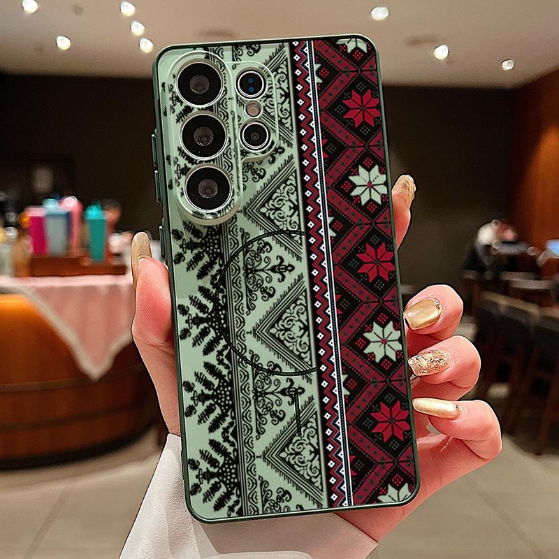 Vintage Patterns Magnetic Phone Case For Samsung Galaxy S25 S26 Ultra Edge S24 S23 FE A17 A56 A37 A16 A35 A55 A15 A36 5G Cover