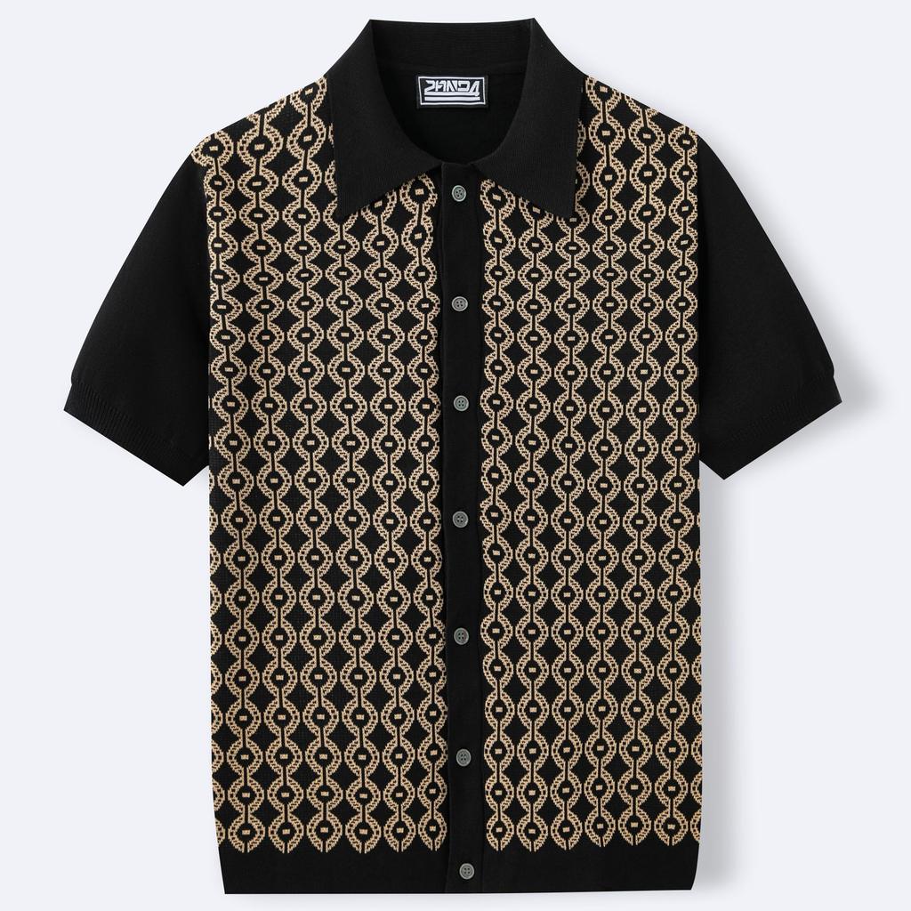 Men's Knitted Short Sleeve Shirts Casual Breathable Button Down Collared Striped Shirt Tops Summer Vacation Vintage Knit Golf Beach Shirts Top for Men