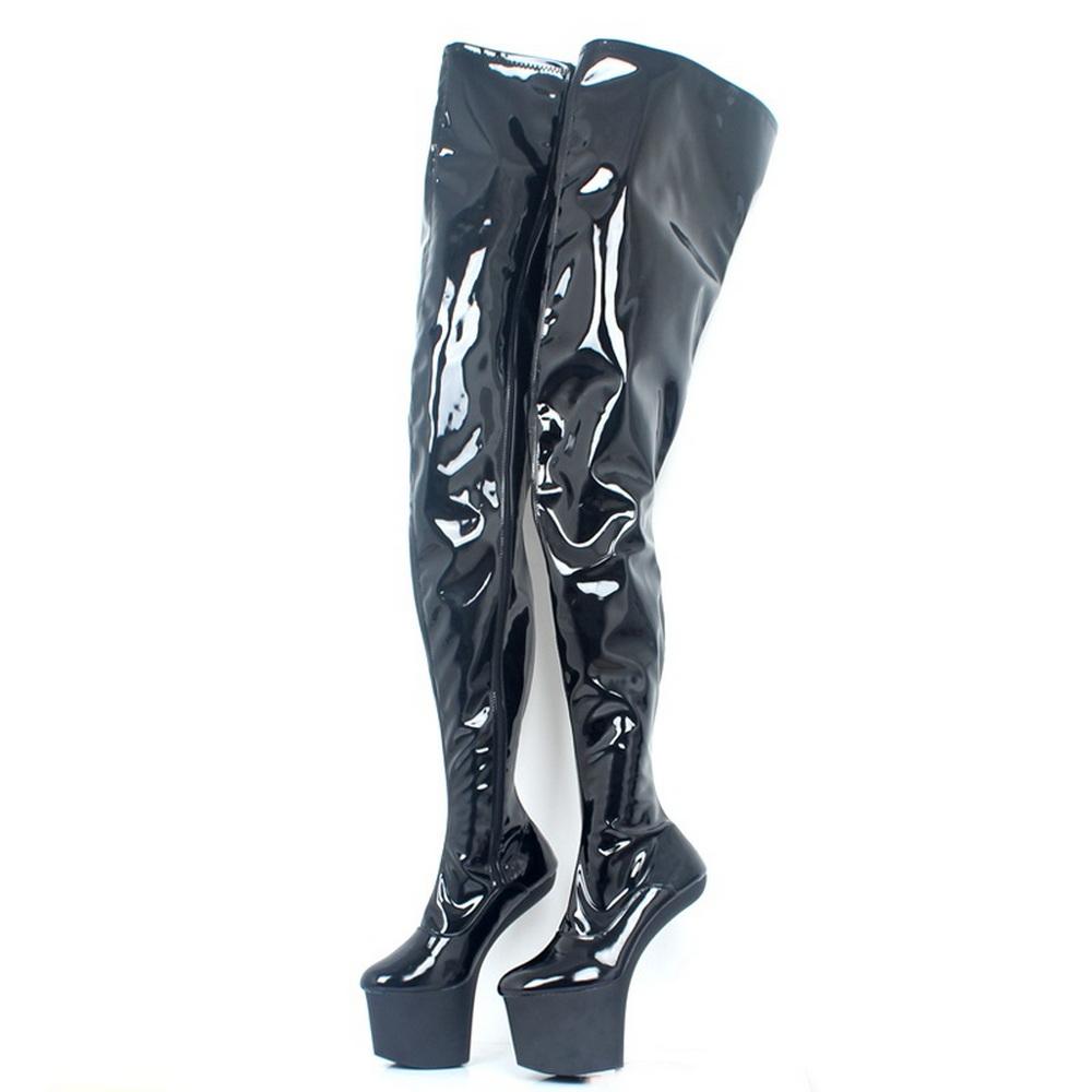 Fashion 20cm Hoof Heelless Women Thigh High Boots,Fetish Platform Bootas,Round Toe,Side Zipper Over-the-Knee Men Pole Dancing Shoes,