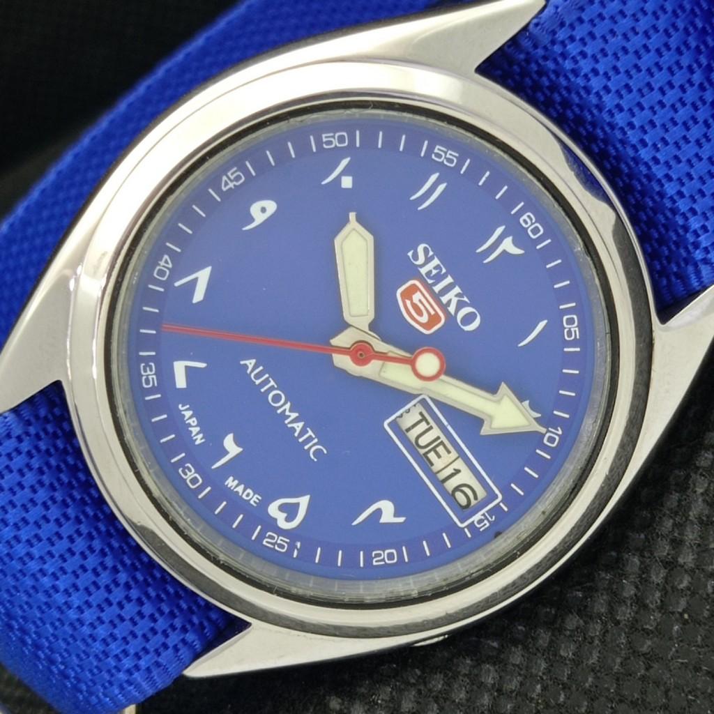 

USED VINTAGE SEIKO 5 AUTO 7S36A JAPAN MENS D/D ARABIC BLUE WATCH 594a-a311764-9 SKU594a-a311764