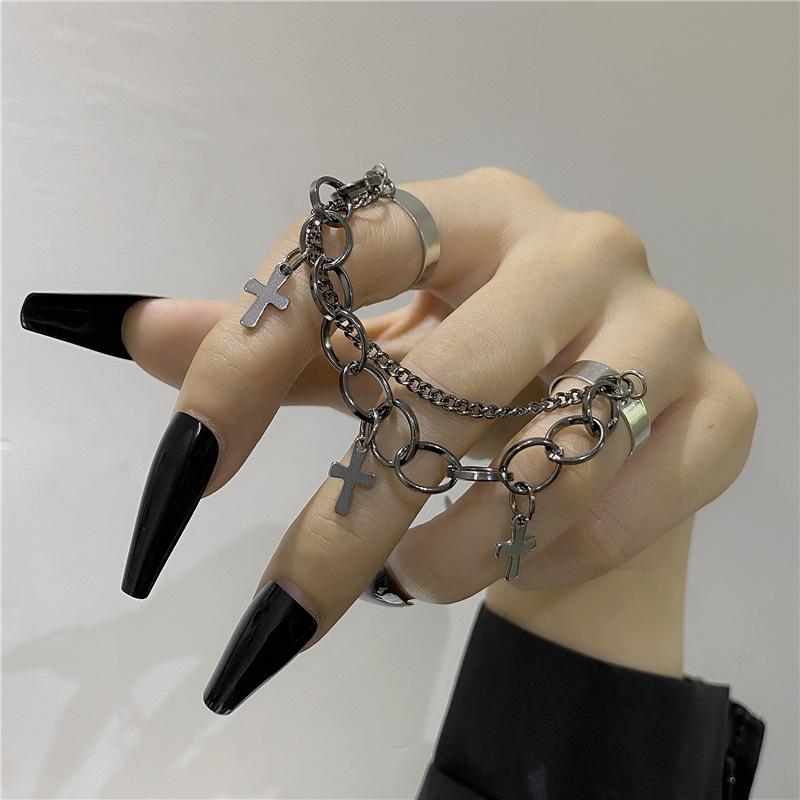Punk Hip-Hop Kreuzring Hand Mehrschichtig Gefaltet Retro Fingerkette Verstellbare Ringe Schmuck Geschenk für Unisex Ring Party Ringe
