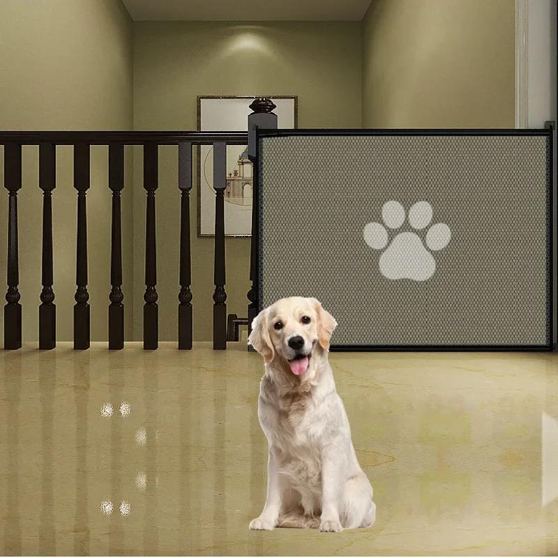 Pet Dog Safety Fence Barrier-Folding Breathable Mesh Isolation Net Stairs Gate Playpen for Indoor Outdoor Pet Restriction Needs