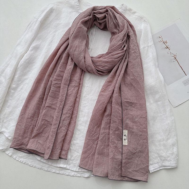 Japan and Korea Elegant Solid Color Cotton and Linen Extended Scarf Women's Soft Skin-friendly Casual Outer Autumn Shawl