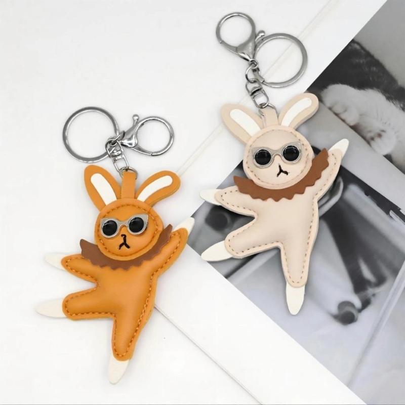 Whimsical Dancing Rabbit Keychain Fashionable Leather Trinket Versatile Decoration For Accessories Gift Giving