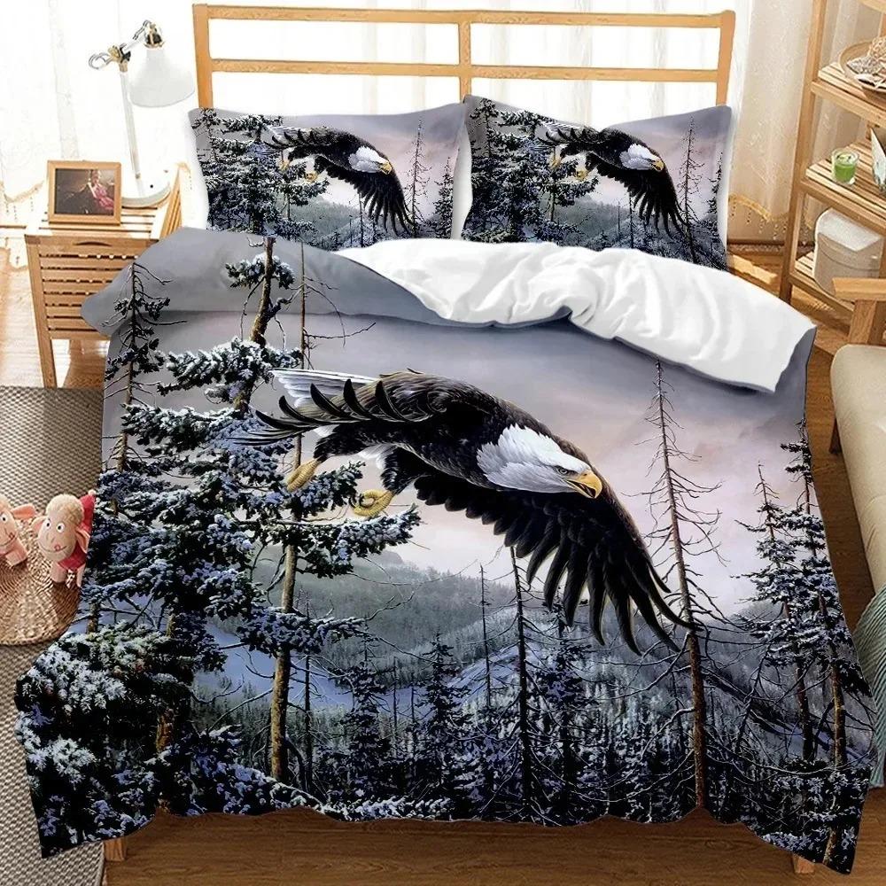 Eagle Bettbezug-Set Polyester Bettwäsche für Jungen Teenager Erwachsene King Queen Größe Grau Weiß Bettbezug Bettset Steppdeckenbezug
