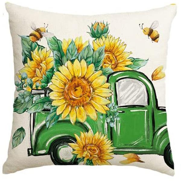 Summer Sunflower Pillow Case Linen Print Sun Flower Home Sofa Pillow Plant Flower Pillow