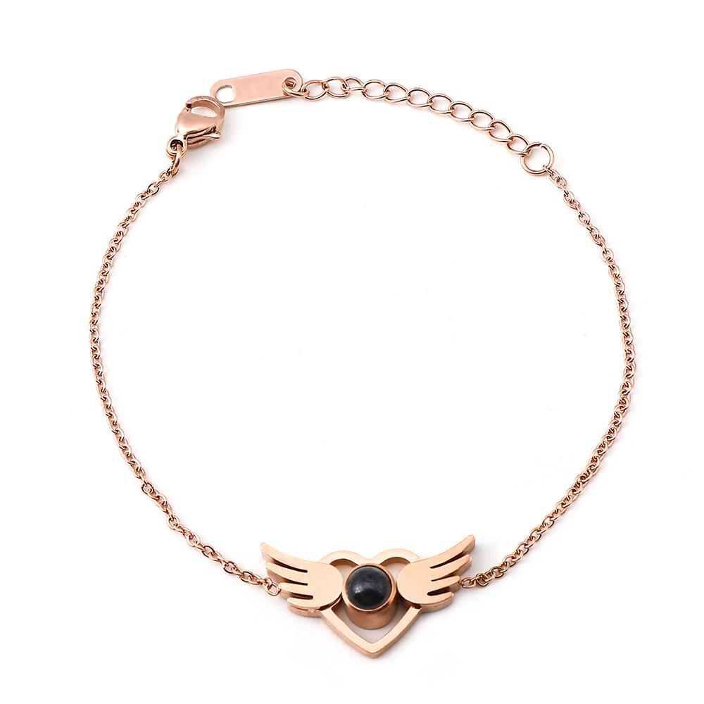 Cute Romantic Angel Wings Heart Bracelets for Women Elegant Rose Gold Stainless Steel Link Chain Birthday Party Gift Jewelry